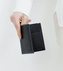 Porte cartes moyen modèle Charles en cuir grainé - Black
