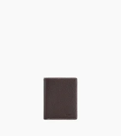 Porte cartes moyen modèle Charles en cuir grainé - Brown Coffee Chalk White