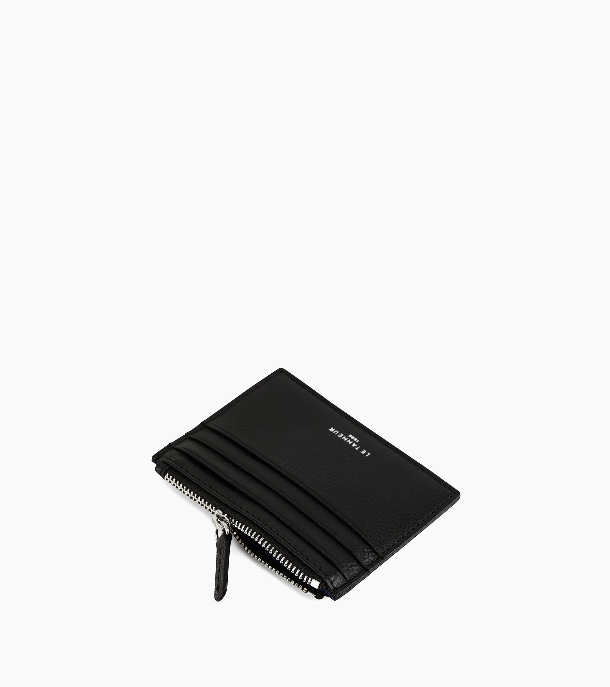 Porte cartes zippé Charles en cuir grainé - Black