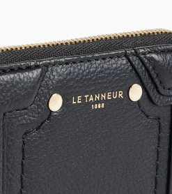 Porte cartes zippé Ella en cuir grainé - Black