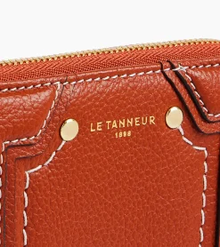 Porte cartes zippé Ella en cuir grainé - Mahogany Brown