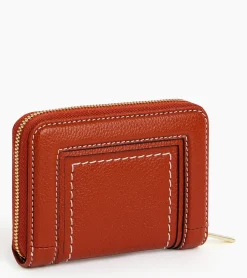 Porte cartes zippé Ella en cuir grainé - Mahogany Brown