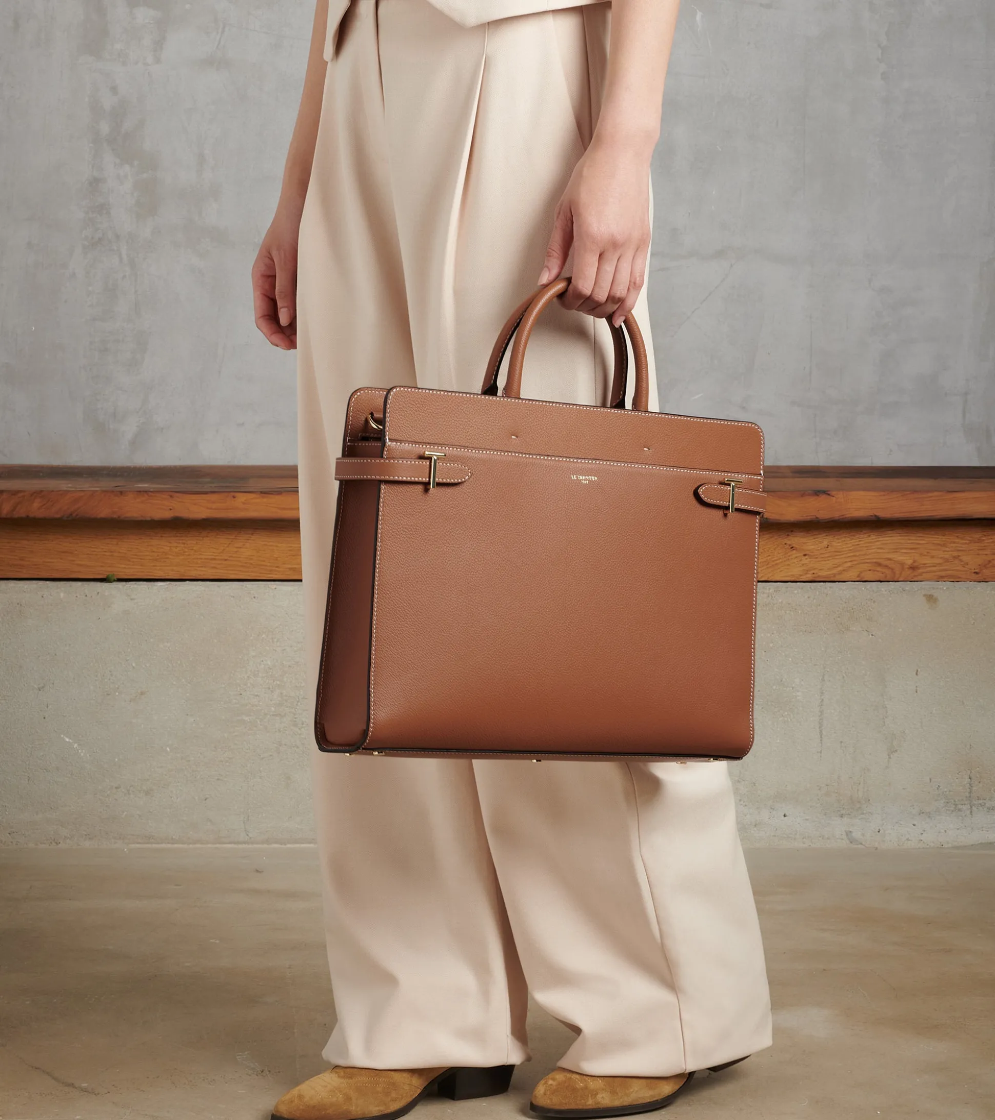 Porte document 15" Emilie en cuir grainé - Brown Tan