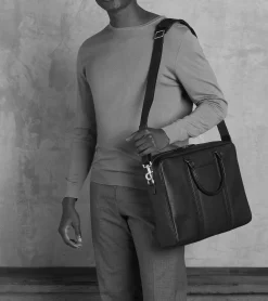 Porte documents 15" 1 soufflet Charles en cuir grainé - Coffee Brown