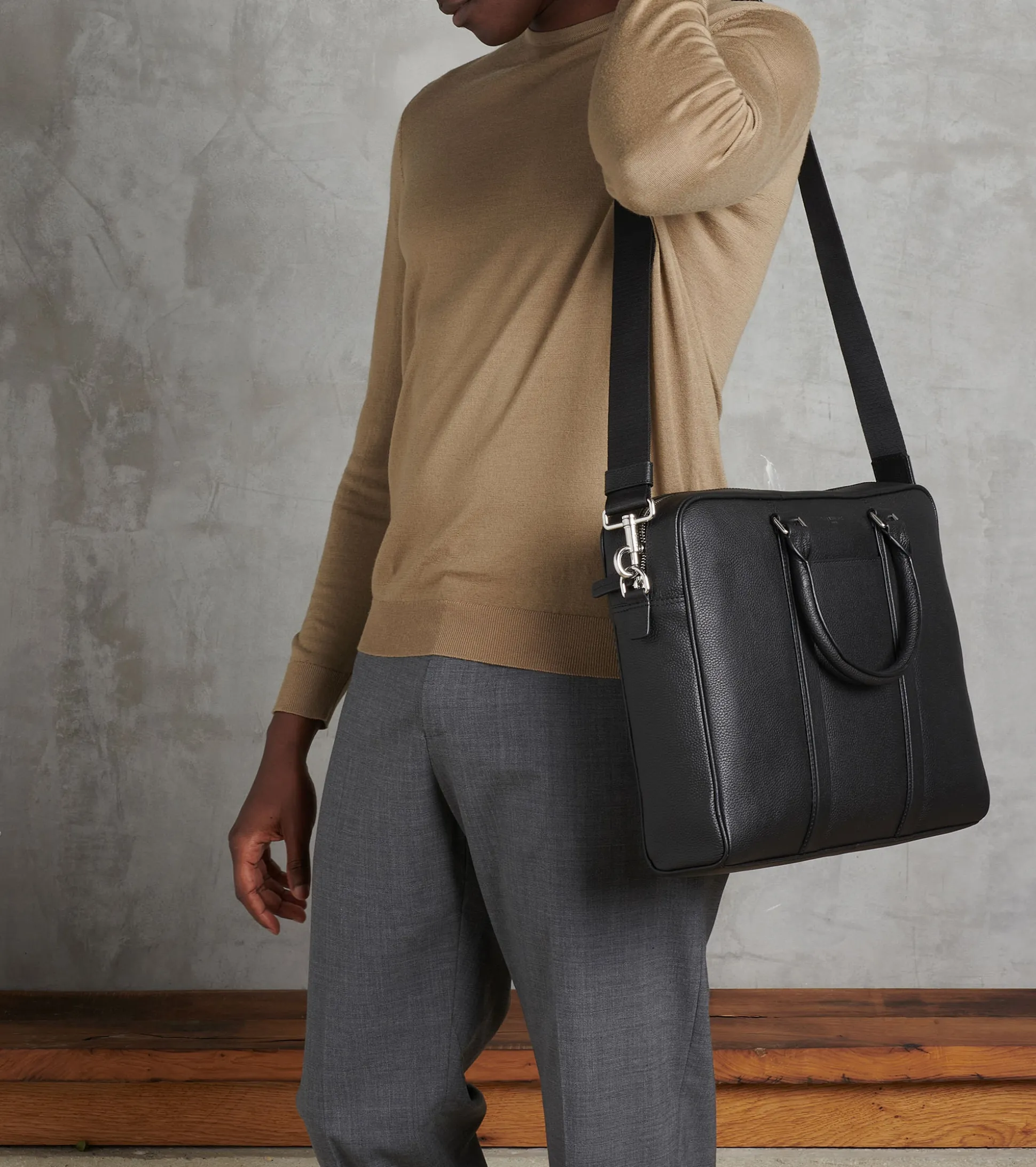 Porte documents 14" Charles en cuir grainé - Black