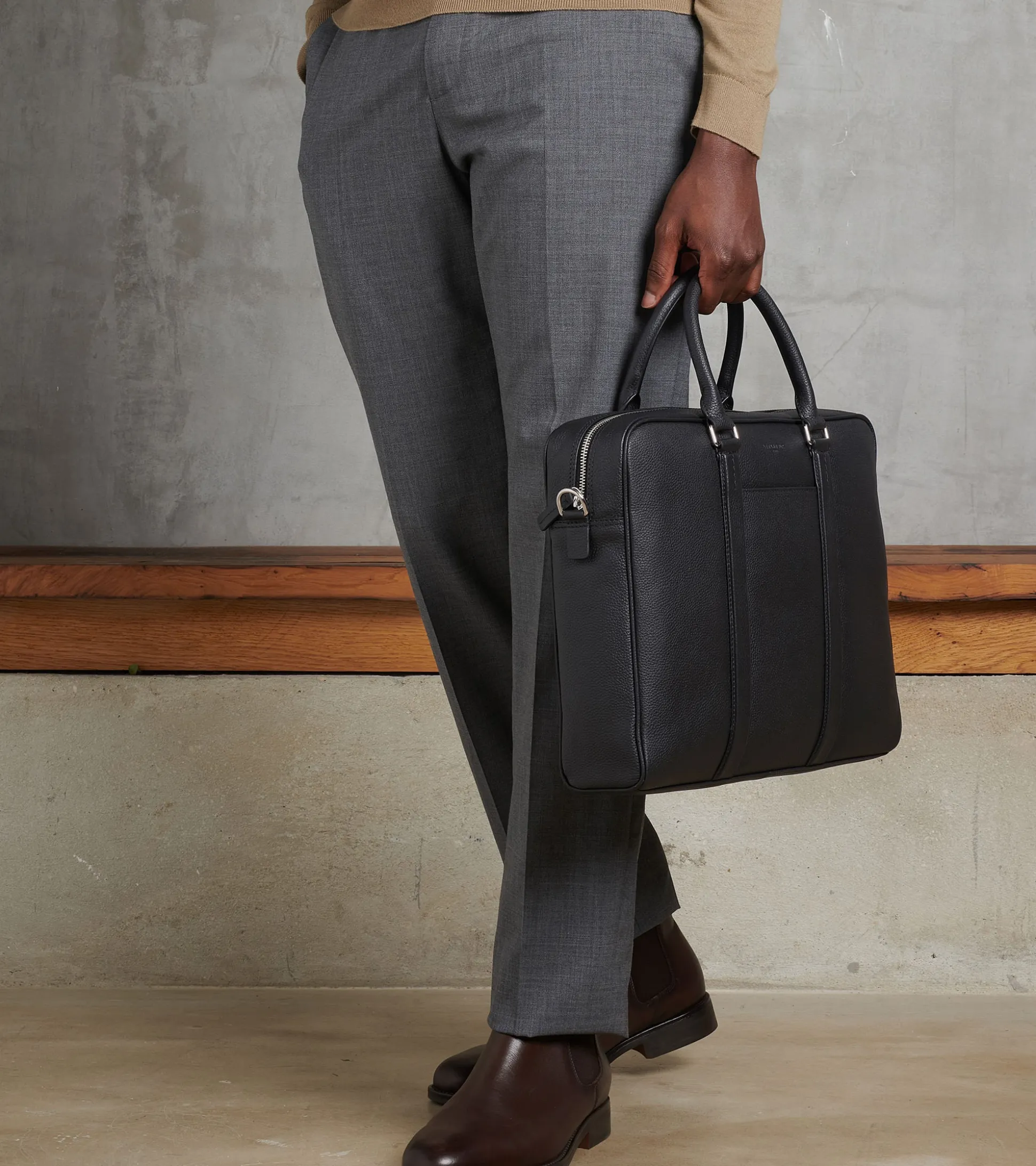 Porte documents 14" Charles en cuir grainé - Black