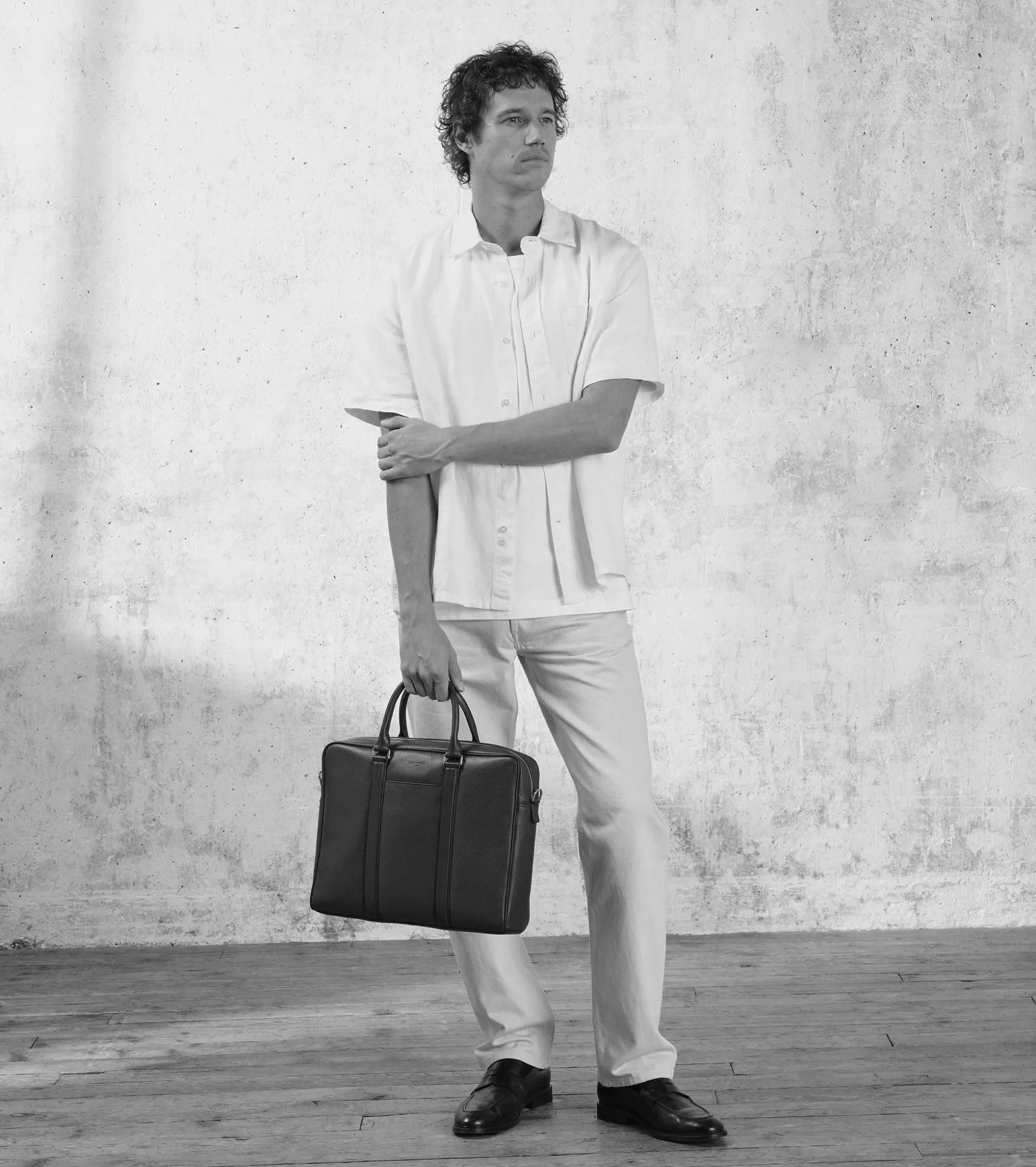 Porte documents 14" Charles en cuir grainé - Coffee Brown