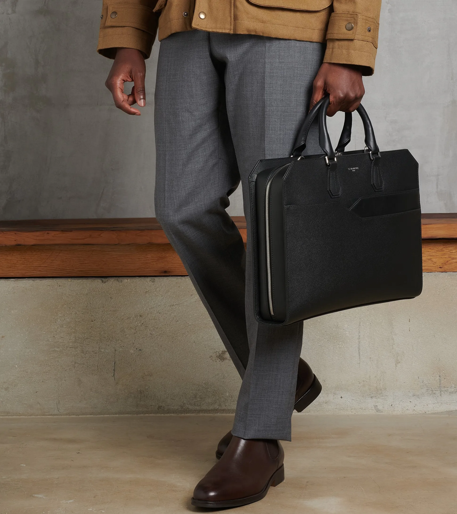 Porte documents 15" Gaston en cuir grain croisé - Black