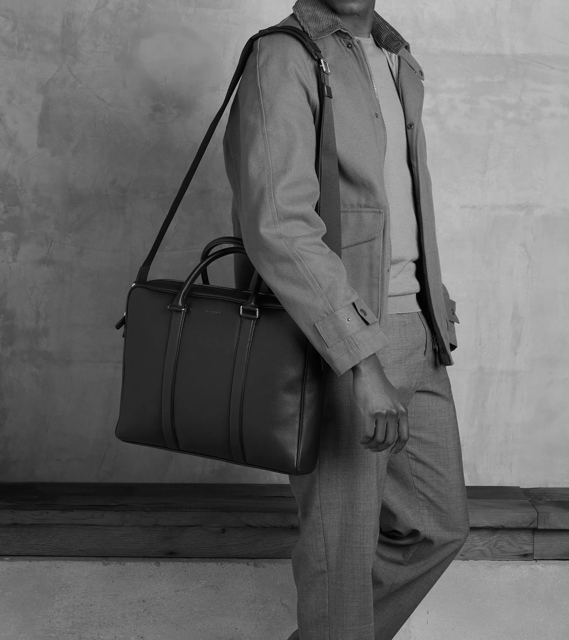 Porte documents slim 14" Charles en cuir grainé - Coffee Brown
