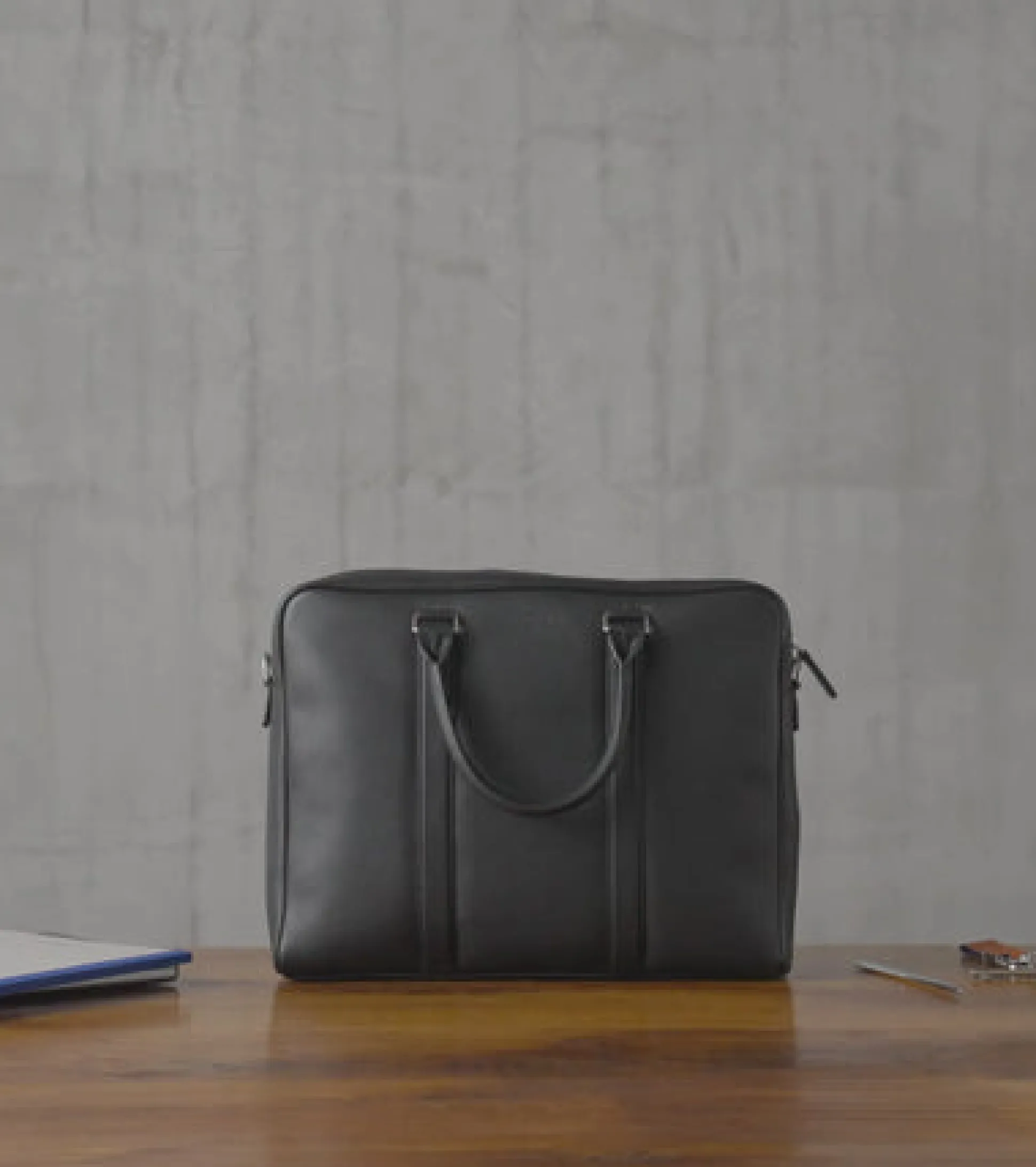 Porte documents slim 14" Charles en cuir grainé - Coffee Brown