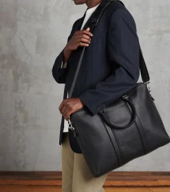 Porte documents slim 17" Charles en cuir grainé - Black