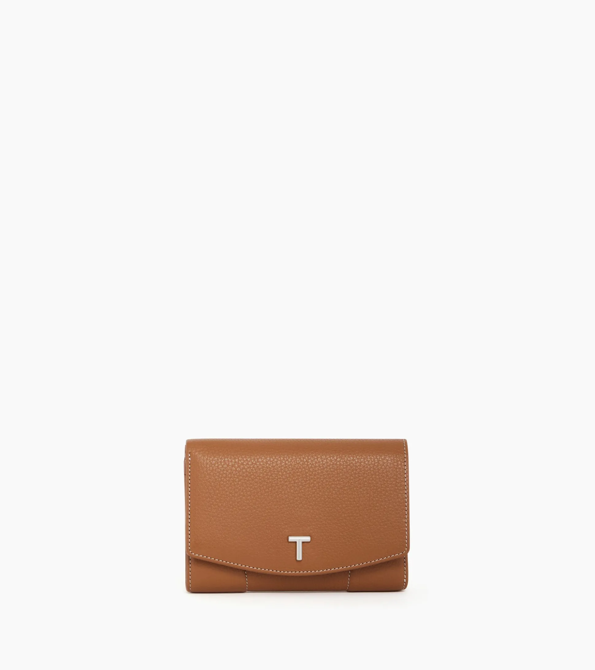 Porte monnaie à rabat Romy en cuir grainé - Brown Tan
