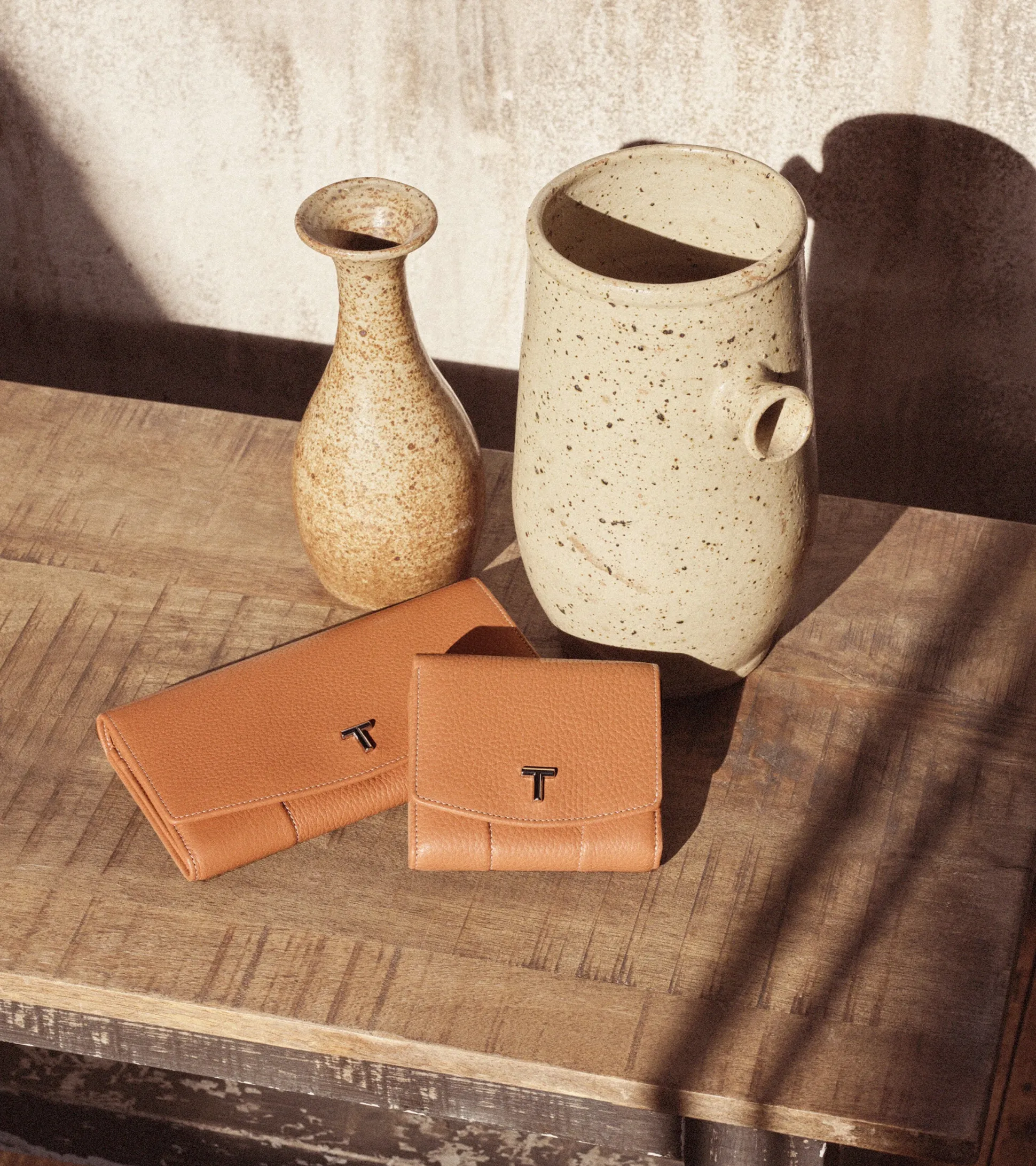 Porte monnaie à rabat Romy en cuir grainé - Brown Tan