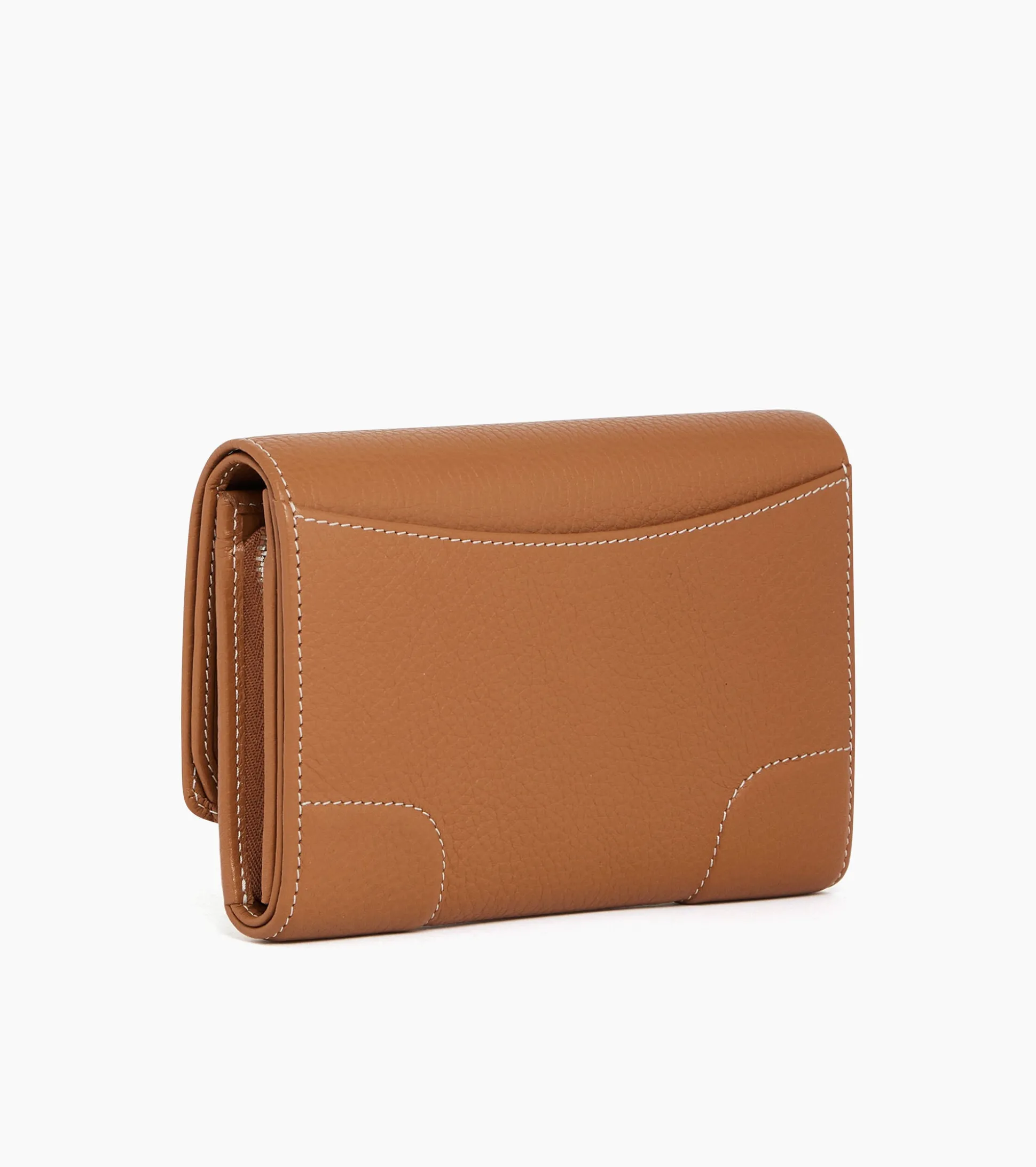 Porte monnaie à rabat Romy en cuir grainé - Brown Tan