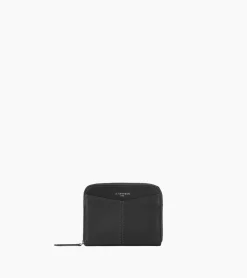 Porte monnaie zippé avec porte cartes amovible Charlotte en cuir lisse - Black