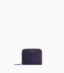 Porte monnaie zippé avec porte cartes amovible Charlotte en cuir lisse - Twilight Blue