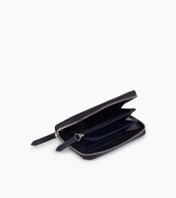 Porte monnaie zippé avec porte cartes amovible Charlotte en cuir lisse - Twilight Blue
