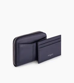 Porte monnaie zippé avec porte cartes amovible Charlotte en cuir lisse - Twilight Blue