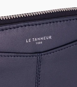 Porte monnaie zippé avec porte cartes amovible Charlotte en cuir lisse - Twilight Blue