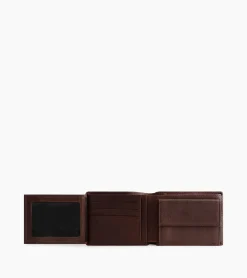 Portefeuille horizontal à rabat 2 volets en cuir huilé - Brown