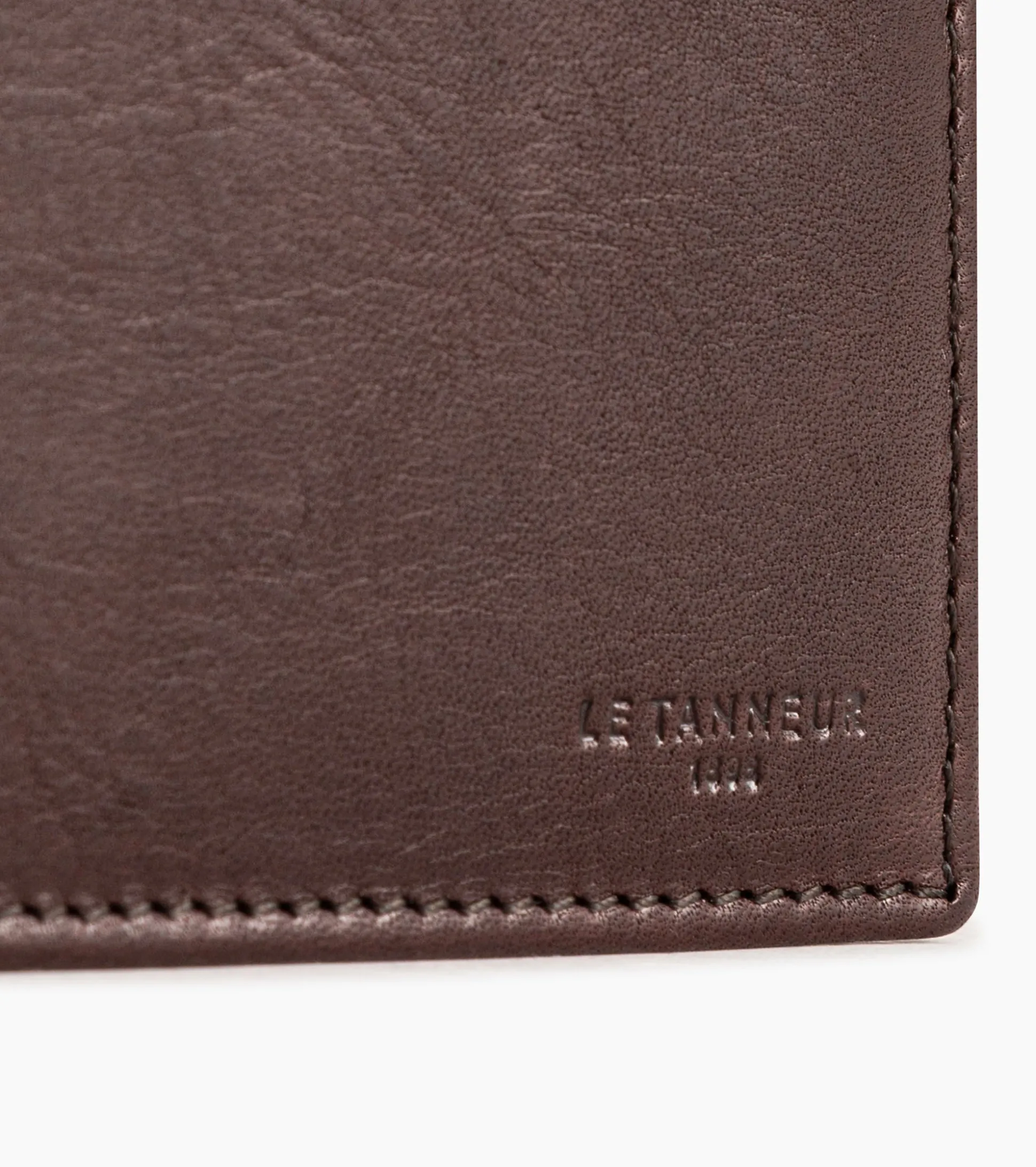 Portefeuille horizontal à rabat 2 volets en cuir huilé - Brown