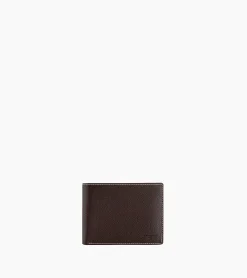 Portefeuille horizontal zippé 2 volets Charles en cuir grainé - Brown Coffee Chalk White