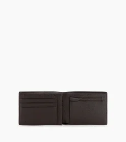 Portefeuille horizontal zippé 2 volets Charles en cuir grainé - Brown Coffee Chalk White