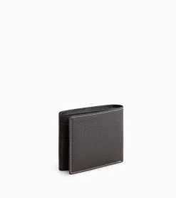 Portefeuille horizontal zippé 2 volets Charles en cuir grainé - Brown Coffee Chalk White