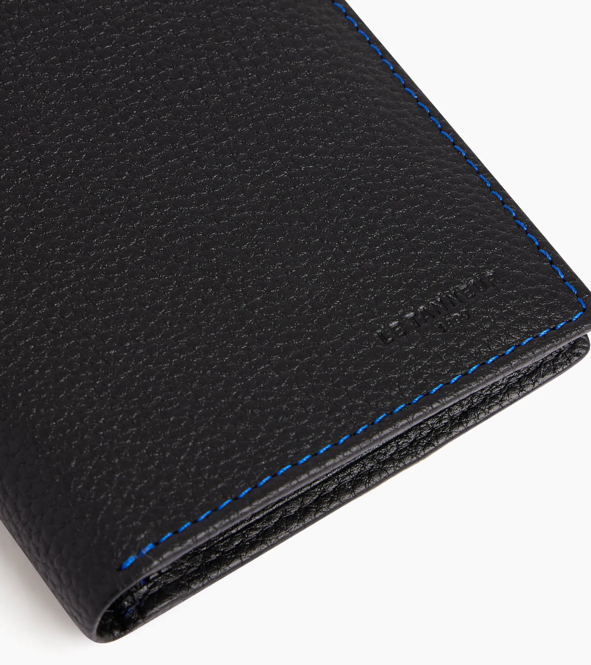 Portefeuille moyen modèle vertical zippé 2 volets Charles en cuir grainé - Black Le Bleu
