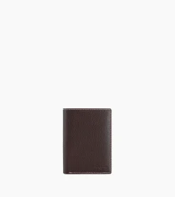 Portefeuille moyen modèle vertical zippé 2 volets Charles en cuir grainé - Brown Coffee Chalk White