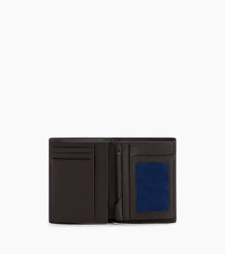 Portefeuille moyen modèle vertical zippé 2 volets Charles en cuir grainé - Brown Coffee Chalk White