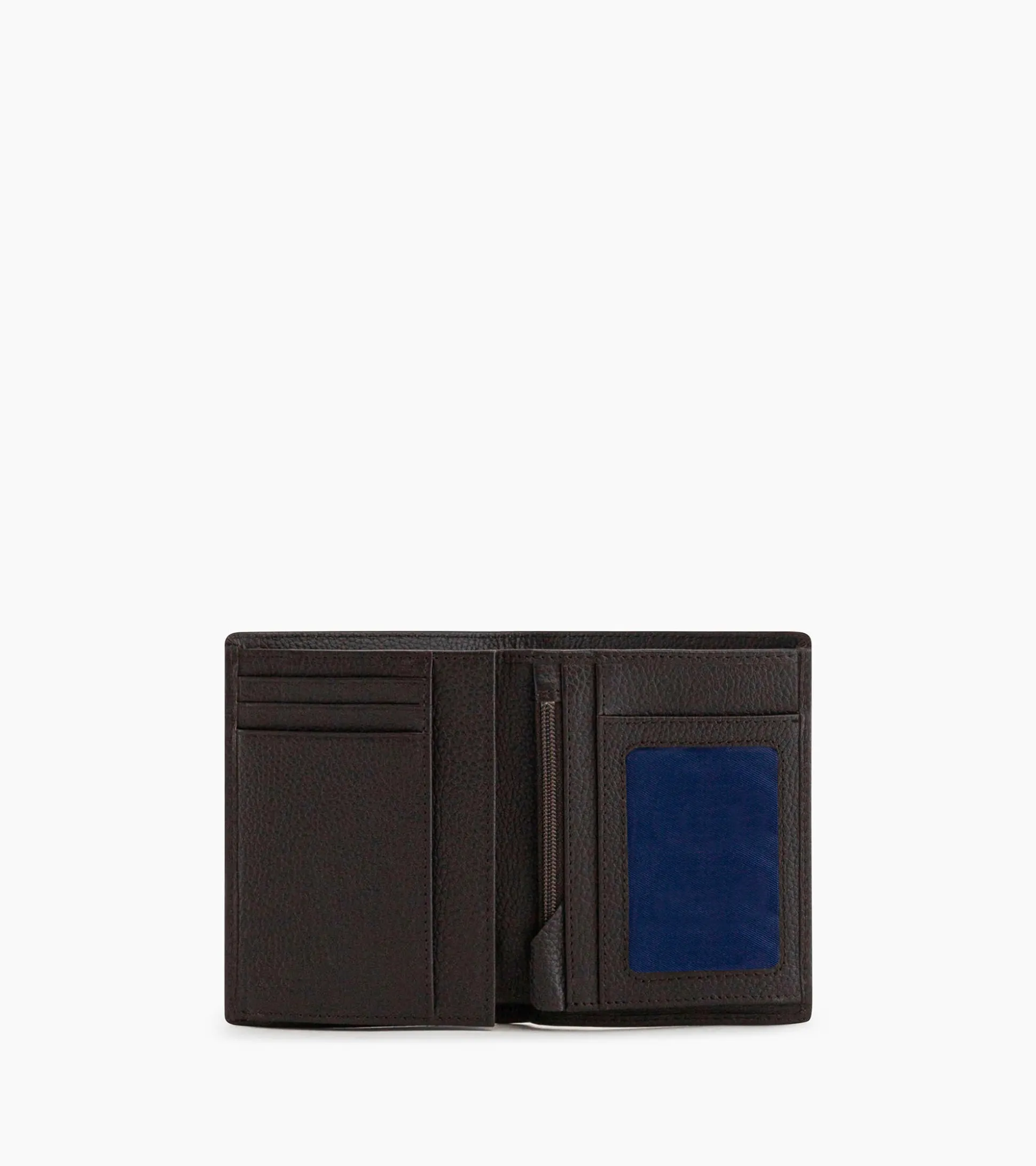 Portefeuille moyen modèle vertical zippé 2 volets Charles en cuir grainé - Brown Coffee Chalk White