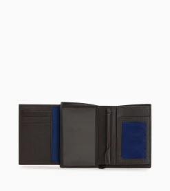 Portefeuille moyen modèle vertical zippé 2 volets Charles en cuir grainé - Brown Coffee Chalk White