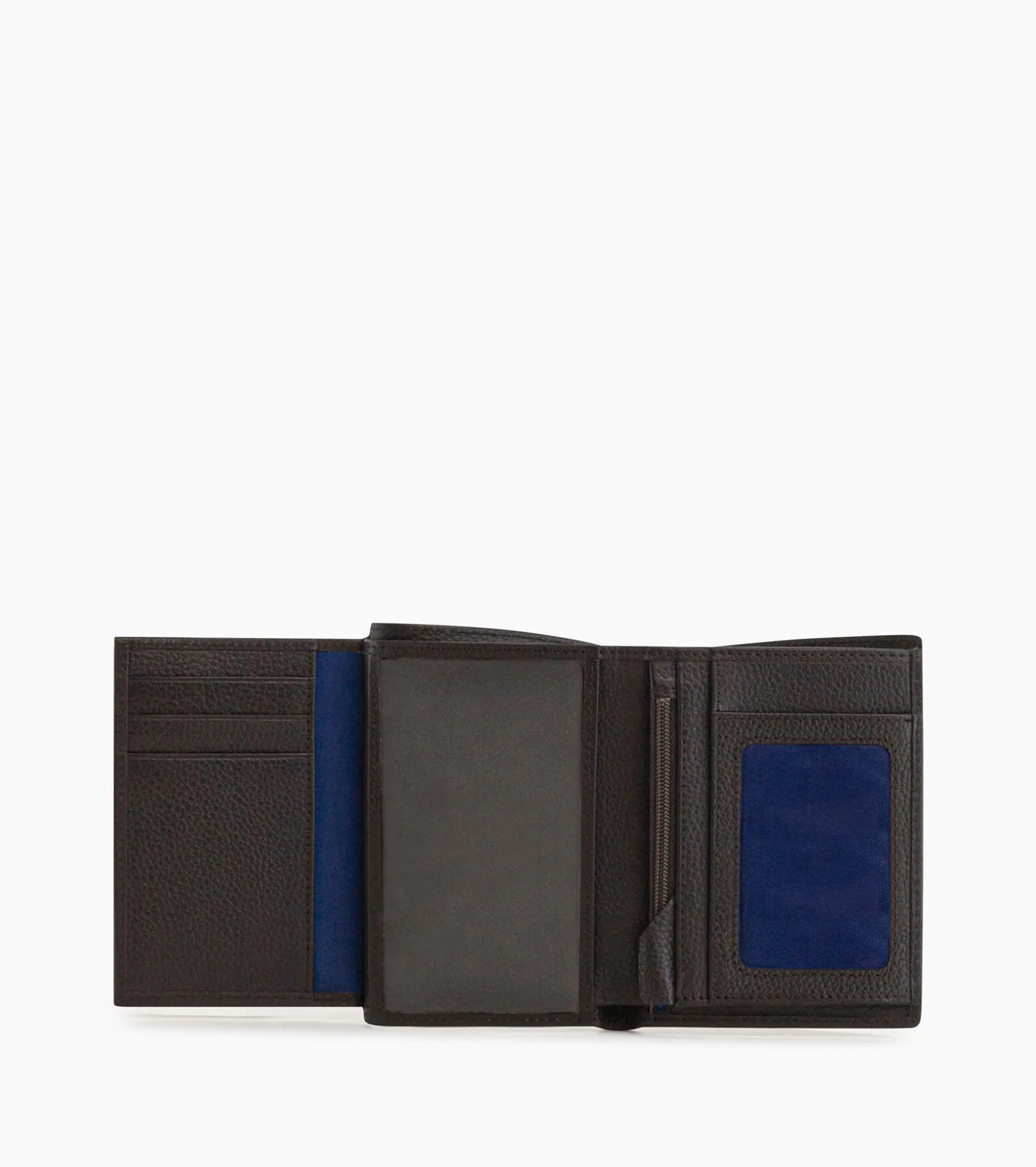 Portefeuille moyen modèle vertical zippé 2 volets Charles en cuir grainé - Brown Coffee Chalk White