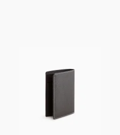 Portefeuille moyen modèle vertical zippé 2 volets Charles en cuir grainé - Brown Coffee Chalk White