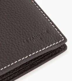 Portefeuille moyen modèle vertical zippé 2 volets Charles en cuir grainé - Brown Coffee Chalk White