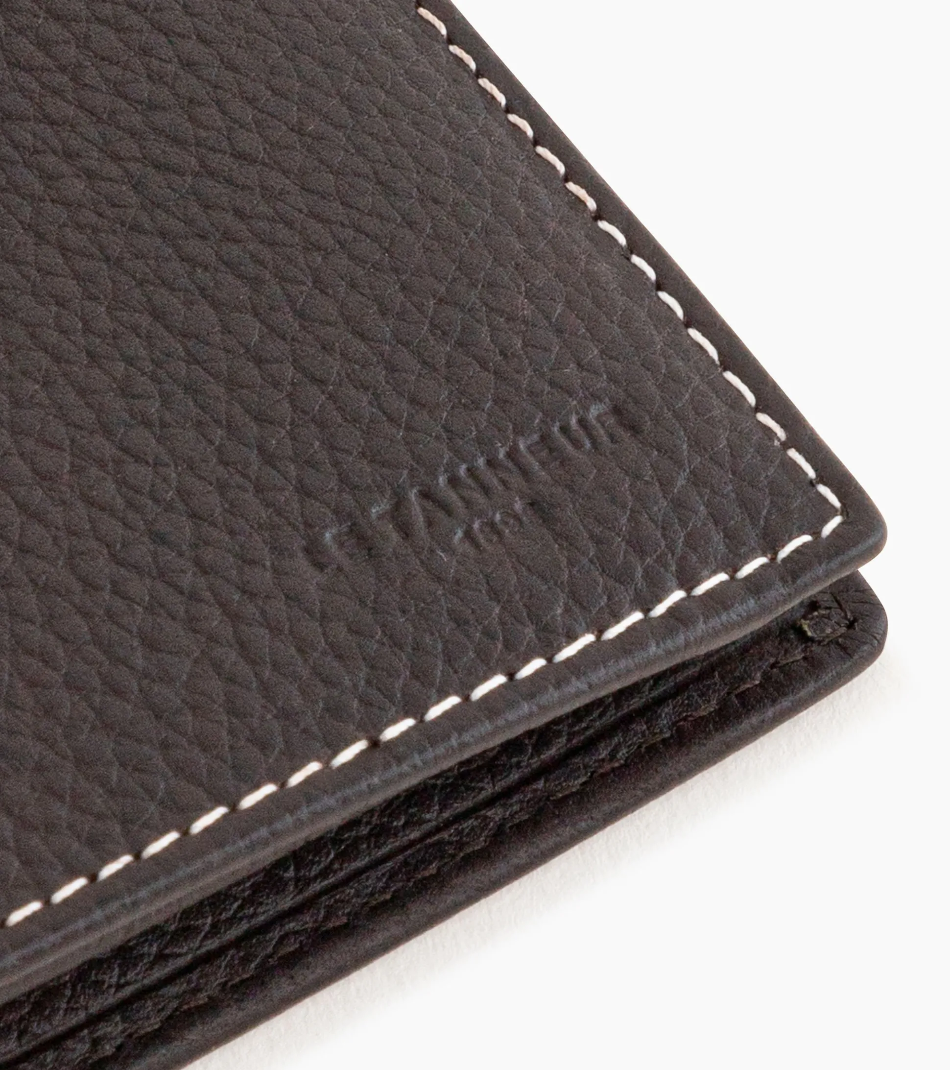 Portefeuille moyen modèle vertical zippé 2 volets Charles en cuir grainé - Brown Coffee Chalk White