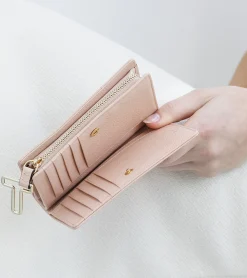 Portefeuille moyen modèle Juliette en cuir grainé - ROSE POUDRE