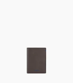 Portefeuille vertical moyen modèle zippé 2 volets Martin en cuir lisse - Coffee Brown