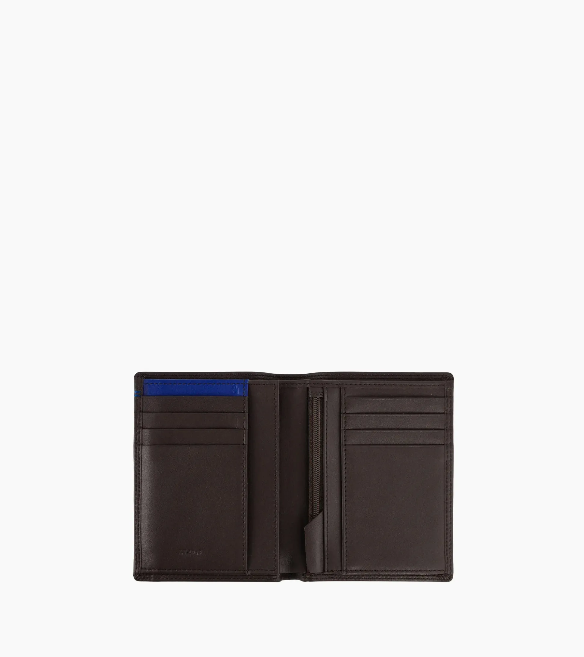 Portefeuille vertical moyen modèle zippé 2 volets Martin en cuir lisse - Coffee Brown
