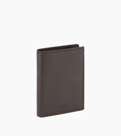 Portefeuille vertical moyen modèle zippé 2 volets Martin en cuir lisse - Coffee Brown
