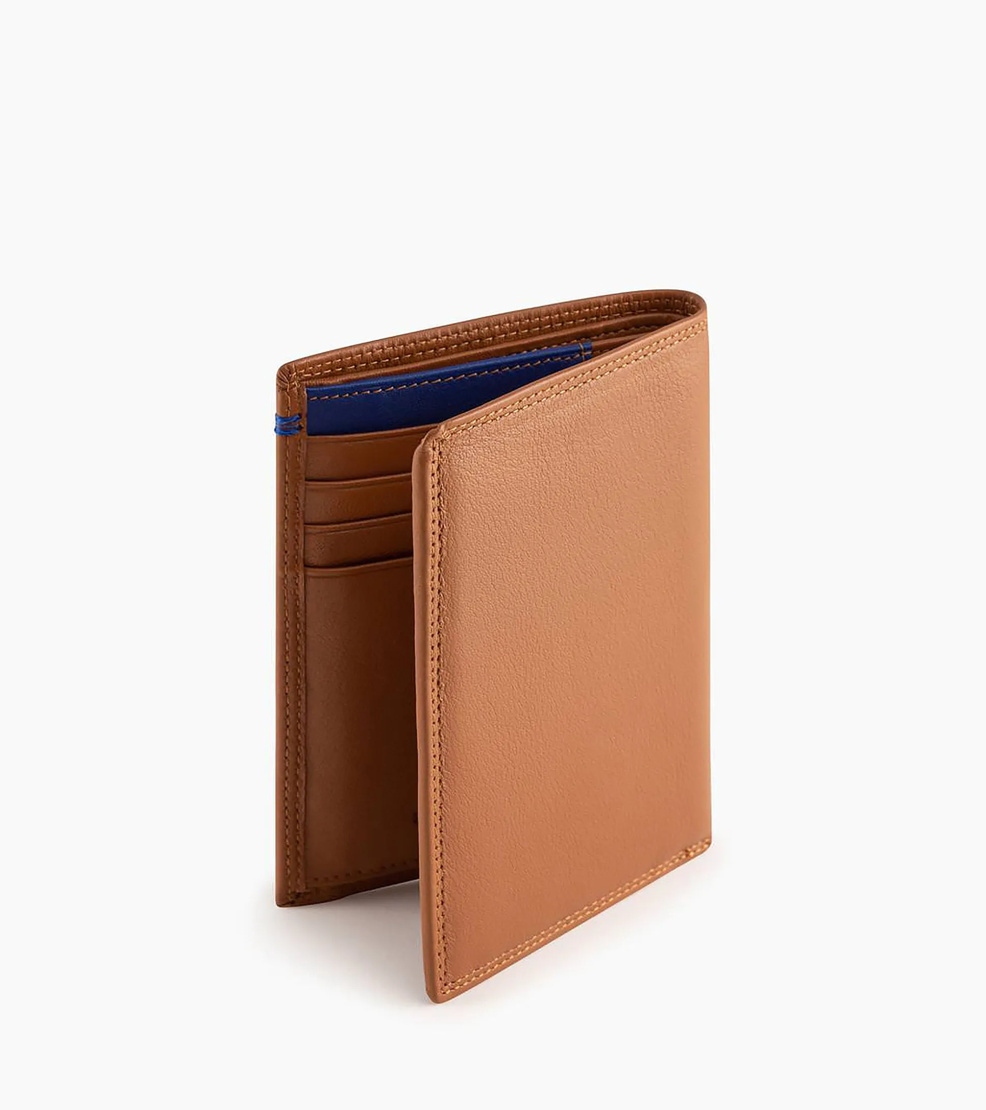 Portefeuille vertical moyen modèle zippé 2 volets Martin en cuir lisse - Brown Tan