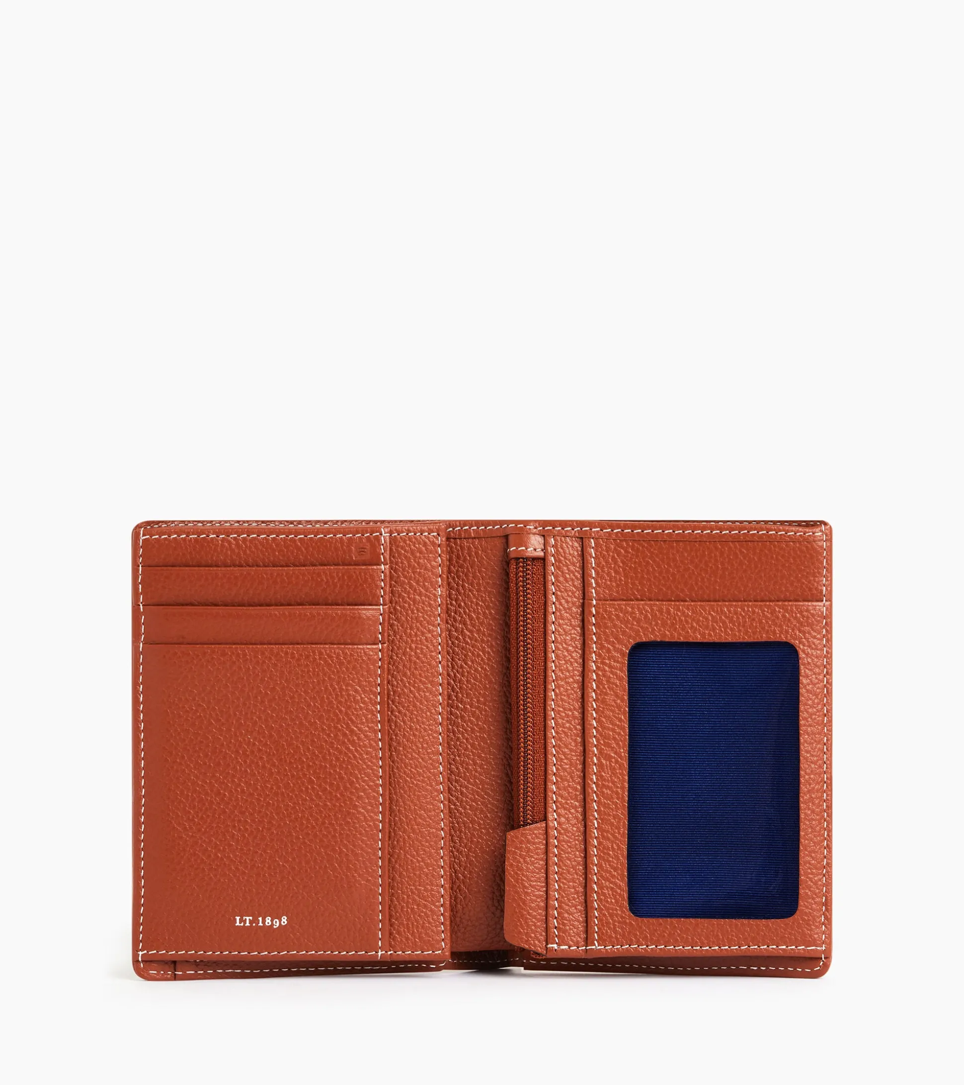 Portefeuille vertical zippé 2 volets Emile en cuir grainé - Mahogany Brown