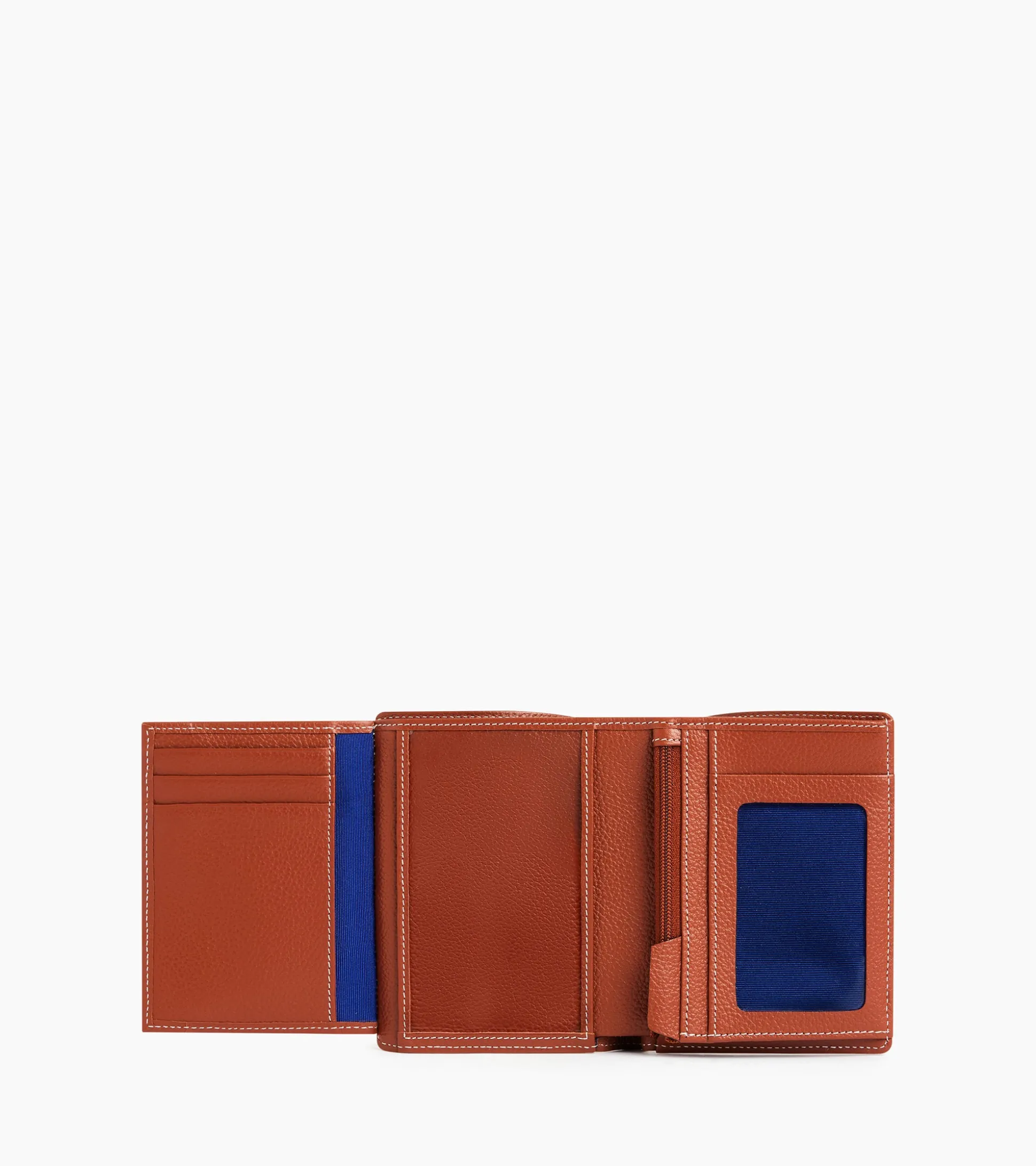 Portefeuille vertical zippé 2 volets Emile en cuir grainé - Mahogany Brown