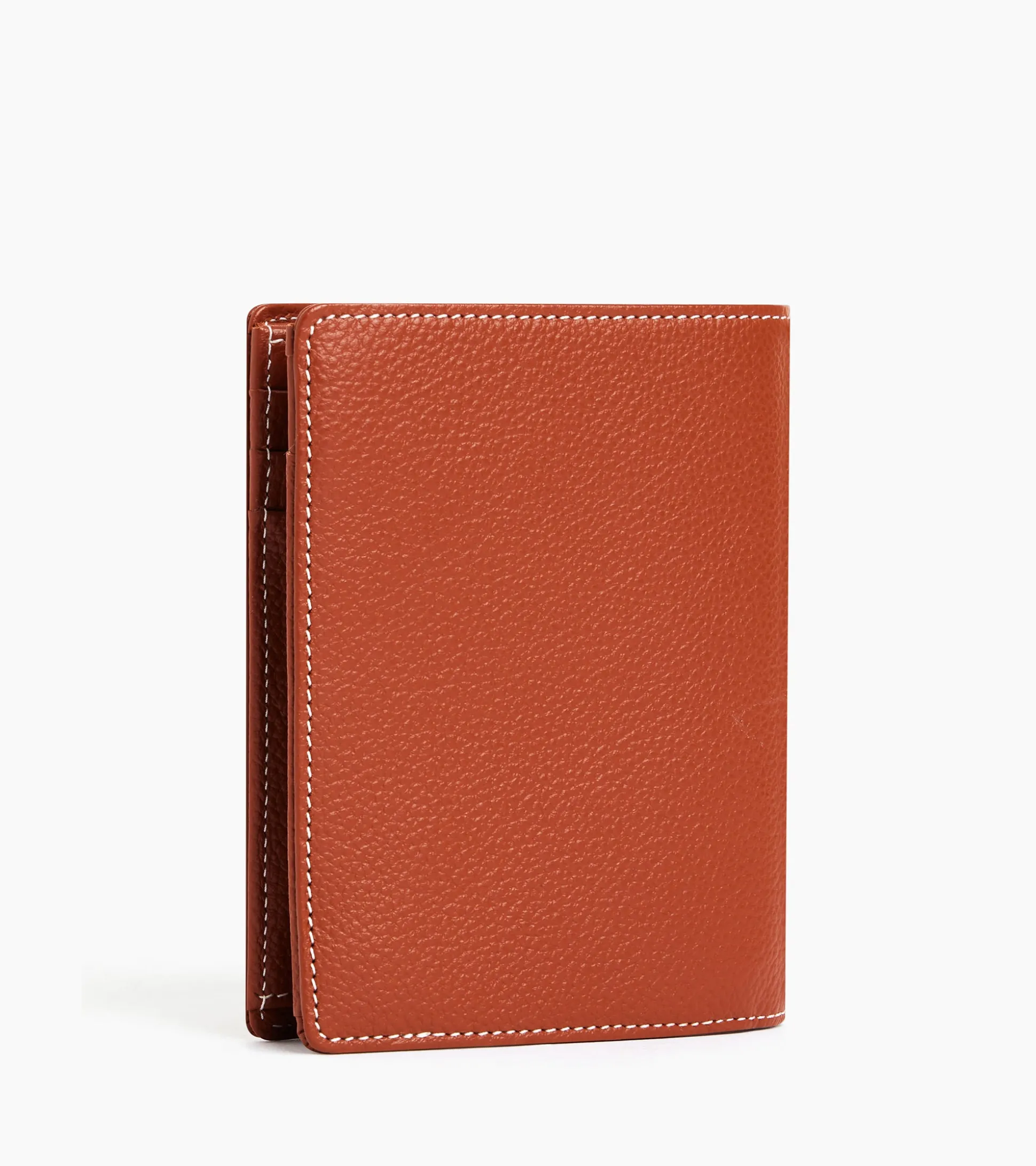 Portefeuille vertical zippé 2 volets Emile en cuir grainé - Mahogany Brown