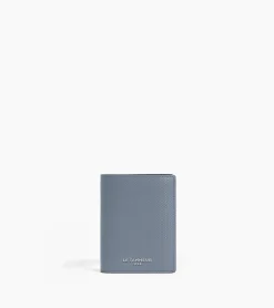 Portefeuille vertical zippé 2 volets Emile en cuir signature T - BLEU ARGILE