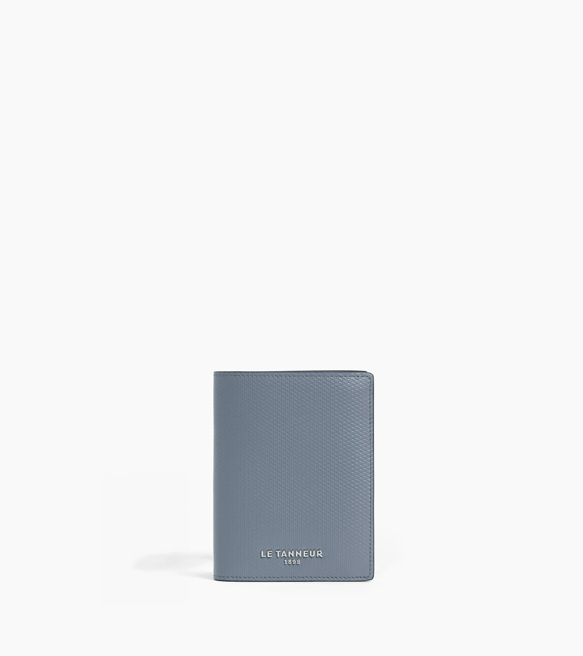 Portefeuille vertical zippé 2 volets Emile en cuir signature T - BLEU ARGILE