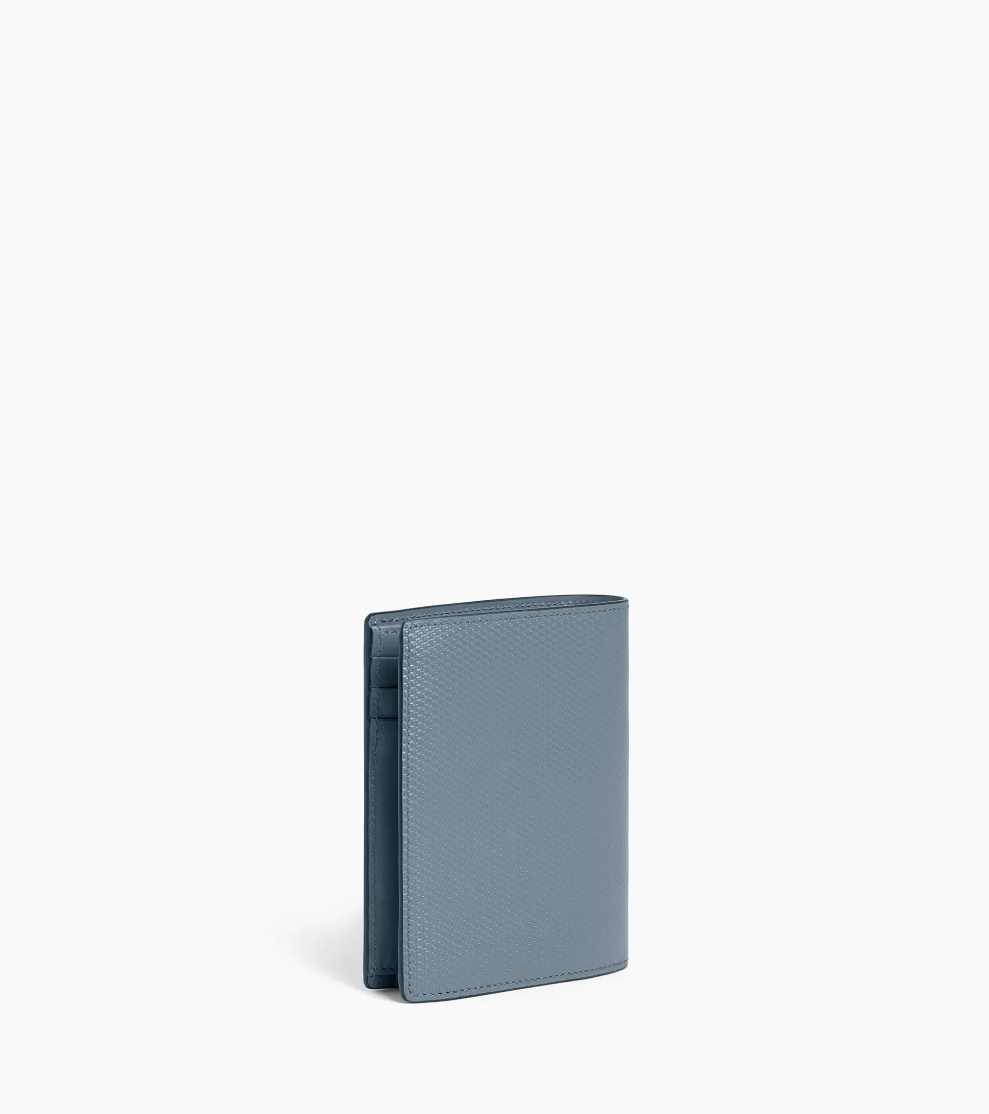 Portefeuille vertical zippé 2 volets Emile en cuir signature T - BLEU ARGILE