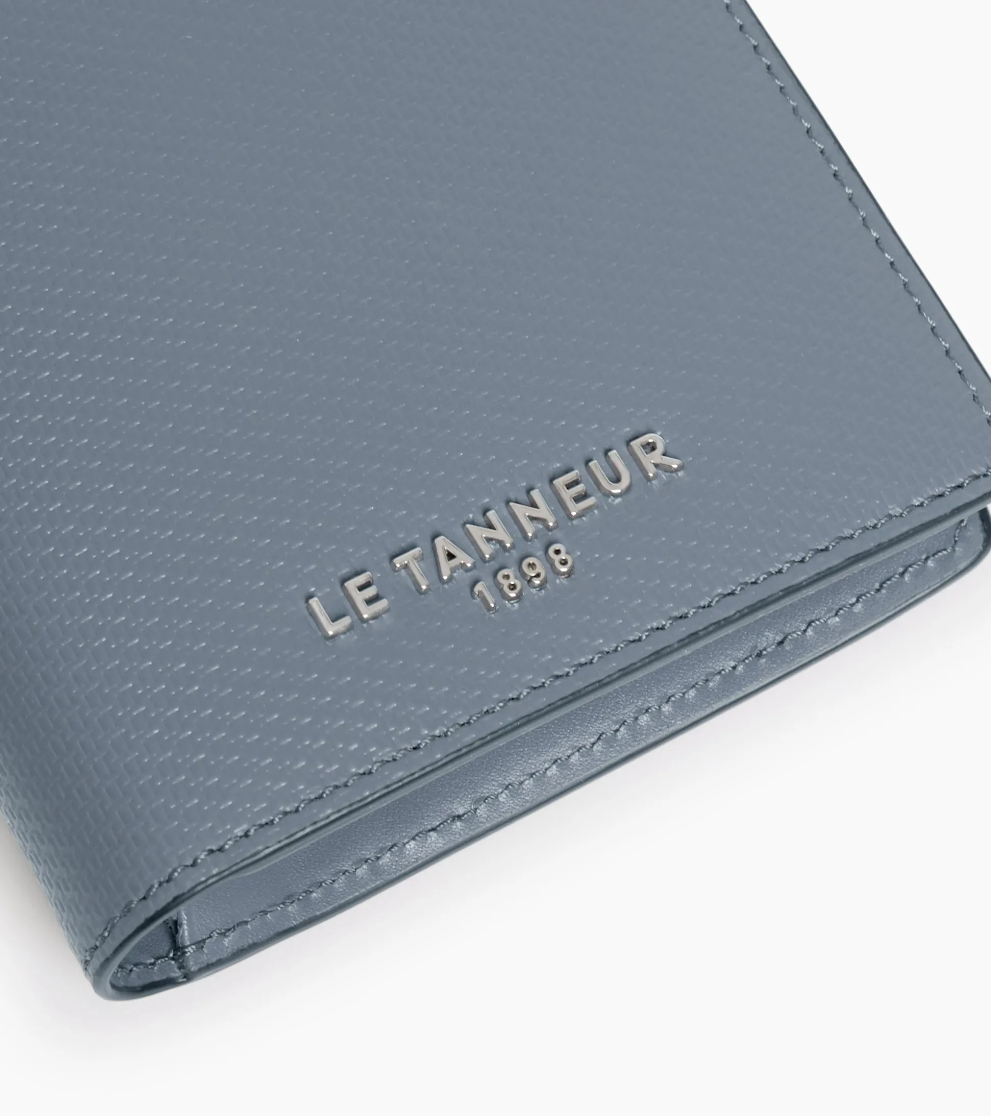 Portefeuille vertical zippé 2 volets Emile en cuir signature T - BLEU ARGILE
