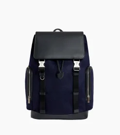 Sac à dos à rabat Maurice en feutre de laine et cuir lisse - CREPUSCULE-NOIR